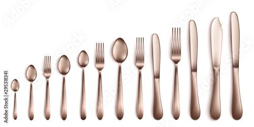 Cuadros en Lienzo Set and collection of realistic cutlery in dark silver or bronze.