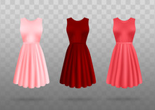Red And Pink Dress Set - Realistic Vector Illustration Isolated On Transparent Background