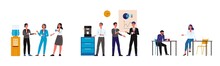 Coffee Break At Work Set With Business People Flat Vector Illustration Isolated.