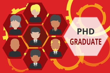 Conceptual hand writing showing Phd Graduate. Concept meaning highest university degree that is conferred after a course Picture frames CEO and staff Organization employee structure