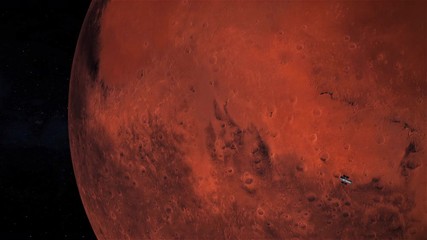 Wall Mural - hubble space telescope flying past the planet mars.