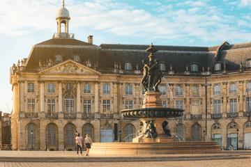 Wall Mural - Three Graces fountain in Place de la Bourse. This square is one of the most representative works of classical French architecture.