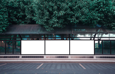 Wall Mural - big blank billboard white led screen horizontal outstanding in the city on pathway walking at side t