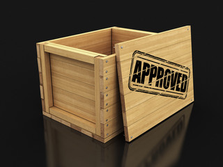 Poster - Wooden crate with stamp Approved. Image with clipping path