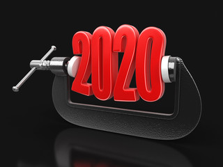 Poster - 2020 in clamp. Image with clipping path