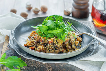 Sticker - Mushroom, chorizo and thyme risotto with rocket lettuce