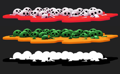 Pile of skulls floating on the liquid isolated on background.3D render