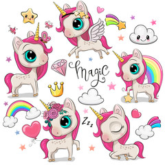 Wall Mural - cute cartoon unicorns isolated on a white background