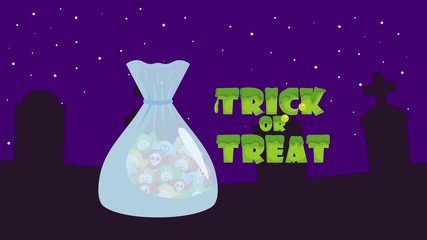 Poster - halloween dark cemetery scene with candies bag