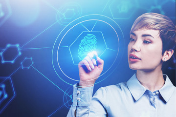 Poster - woman working with cyber security interface