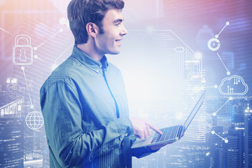 Poster - Smiling young programmer and AI interface
