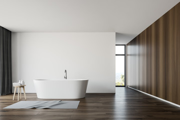  Spacious white and wooden bathroom interior