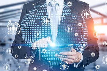 Poster - Businessman with tablet using HR interface