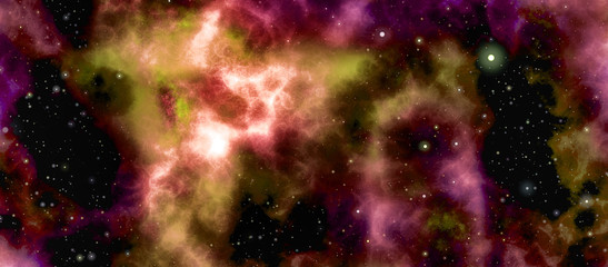 Wall Mural - Star field voyage with red and green cosmic space nebula, digital art illustration work.