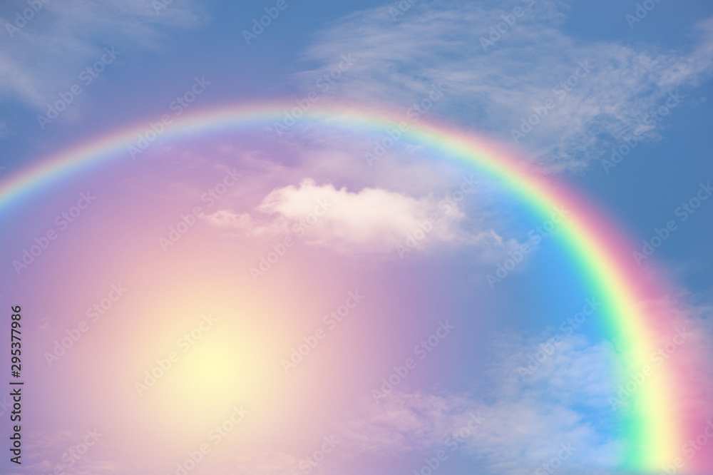 Blue sky and clouds with rainbow Stock Photo | Adobe Stock