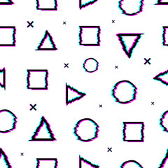 Wall Mural - seamless pattern with distorted glitch effect. random geometry figures. modern trendy design. vector