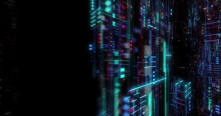Poster - Flying over abstract motion background, a futuristic circuit board, Digital motherboard. Digital grid, CPU Processing, Digital network, Computing, GPU gaming, Web, internet. 3D render