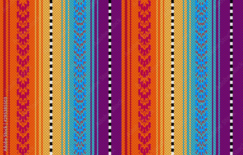 Blanket stripes seamless vector pattern. Background for Cinco de Mayo party decor or ethnic mexican fabric pattern with colorful stripes. Serape design - obrazy, fototapety, plakaty 