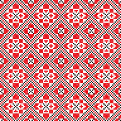 Poster - seamless embroidered good like old handmade cross-stitch ethnic Ukraine pattern. Ukrainian towel with ornament