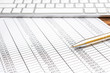 © igorkol_ter - Spreadsheet with financial data, pen and computer keyboard on the table. Business concept.