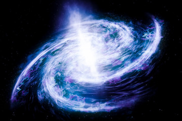 Wall Mural - Purple star nebula forms a spiral galaxy. Colonization. Space travel concept. Interplanetary travel in the galaxy.