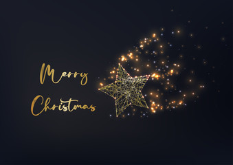 Wall Mural - Merry Christmas greeting card template with golden geometric nativity star on black background.