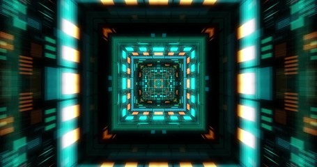 Poster - Quantum computer environment with digital technology, processing unit of an advanced Artificial intelligence. Flight through flow of digital information tunnel / cloud computing. loop / 3D render