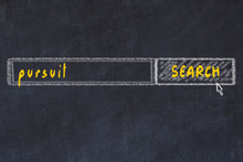 Chalkboard drawing of search browser window and inscription pursuit