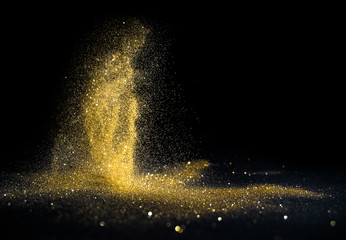 Wall Mural - glitter lights grunge background, gold glitter defocused abstract twinkly gold lights background.