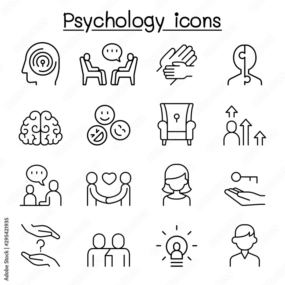 Psychology icon set in thin line style - obrazy, fototapety, plakaty 