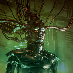 Wall Mural - the carbon queen / 3d illustration of sinister science fiction female android artificial intelligenc