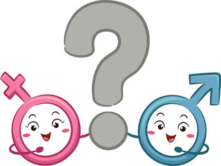 Wall Mural - Mascot Male Female Symbol Question Mark