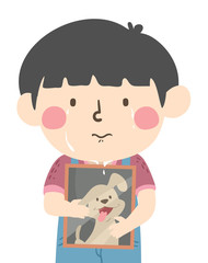 Sticker - Kid Boy Hold Dead Pet Picture Illustration