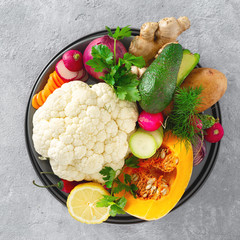 Poster - Ingredients cooking vegetarian Indian dish aloo gobi top view Healthy food