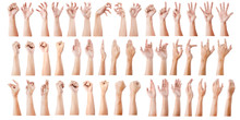 GROUP Of Male Asian Hand Gestures Isolated Over The White Background.