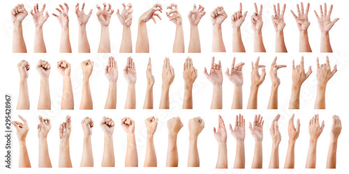 Cuadros en Lienzo GROUP of Male asian hand gestures isolated over the white background