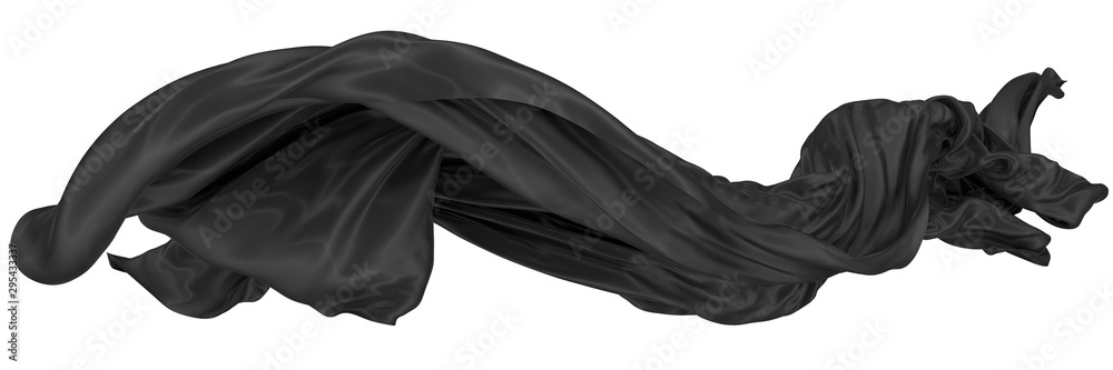Abstract background of black wavy silk or satin. 3d rendering image. - obrazy, fototapety, plakaty 