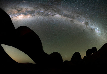 Wall Mural - beautiful view of panorama milky way over rock arch spitzkoppe, namibia.