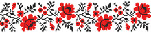 Seamless Embroidered Handmade Cross-stitch Ethnic Ukraine Pattern For Design. Vector Red And Black Borders Illustration On White Background.