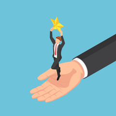 Poster - Isometric giant hand helping businessman to catch the star