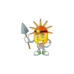 Canvas Print - Miner lamp yellow with cartoon character shape.