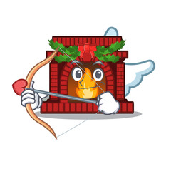 Poster - Cupid christmas fireplace isolated with the mascot