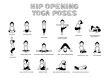 Hip Opening Yoga Poses Vector Illustration Black And White