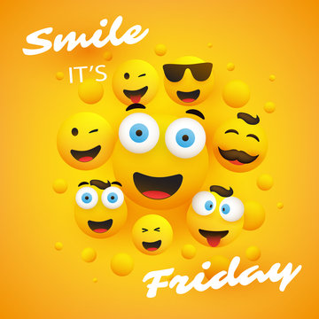 Smile! It's Friday - Banner Design with a Group of Various Kinds of Emoji