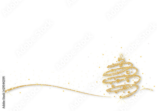 Gold Glittering Xmas Ball on White Background - Abstract Graphic Illustration...