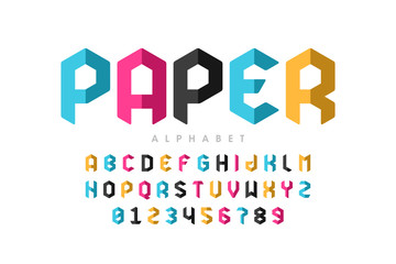 Origami style font design, paper folding alphabet letters and numbers