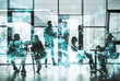 © alphaspirit - Network background concept with business people silhouette working in the office. Double exposure and network effects