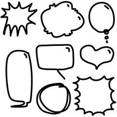 A group of speech bubbles isolated on white background. Hand drawing with doodle style.