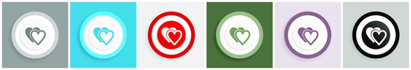 Aufkleber - Love icon set, colorful flat design vector illustrations in 6 options for web design and mobile applications