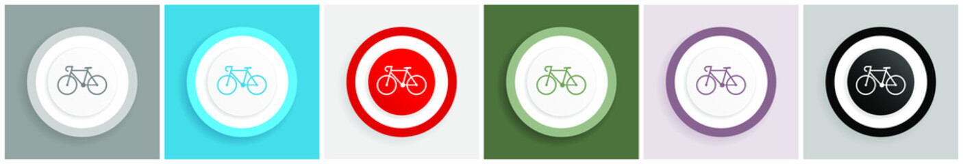 Poster - Bicycle icon set, colorful flat design vector illustrations in 6 options for web design and mobile applications